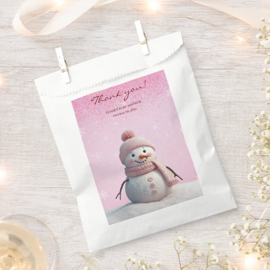 Pink Glitzer Winter Snowman Babydusche Geschenktütchen (Ausgeschnitten)