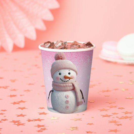 Pink Glitzer Winter Snowman Babydusche Pappbecher (Insitu)