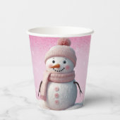Pink Glitzer Winter Snowman Babydusche Pappbecher (Rückseite)
