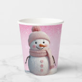 Pink Glitzer Winter Snowman Babydusche Pappbecher (Vorderseite)