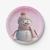 Pink Glitzer Winter Snowman Babydusche Pappteller (Vorderseite)