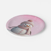 Pink Glitzer Winter Snowman Babydusche Pappteller (Schrägansicht)