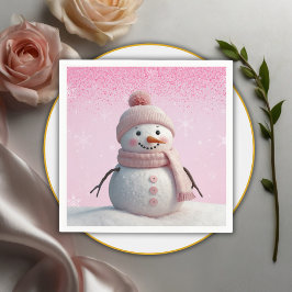 Pink Glitzer Winter Snowman Babydusche Serviette