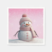 Pink Glitzer Winter Snowman Babydusche Serviette (Vorderseite)