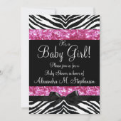 Pink Glitzer Zebra Bow Baby Shower Girl Einladung (Vorderseite)
