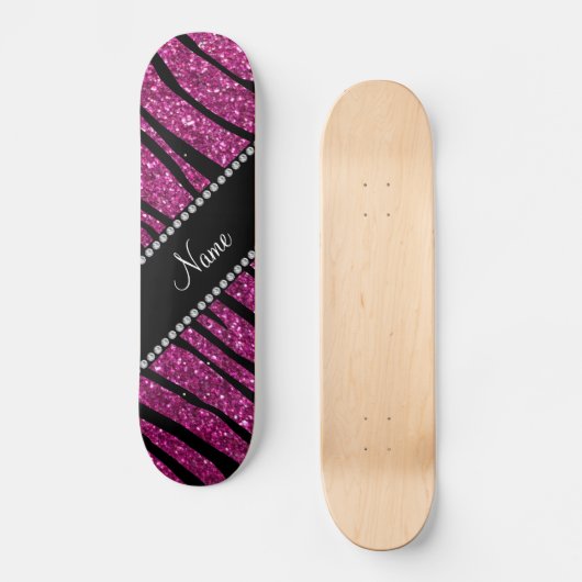 Pink Glitzer zebra streifen Skateboard (Vorderseite)