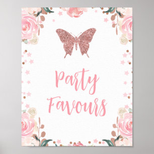 Pink Glitzern Butterfly Gastgeschenke Geburtstagsz Poster