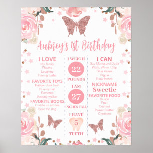 Pink Glitzern Butterfly Geburtstags-Meilenstein-Po Poster