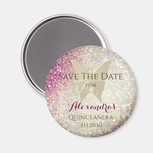 Pink Glitzern Butterfly Quinceñera Magnet (Vorderseite/Rückseite)