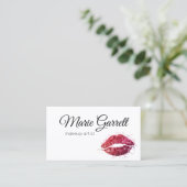 Pink Glitzern Lipstick Kiss Business Card Visitenkarte (Stehend Vorderseite)