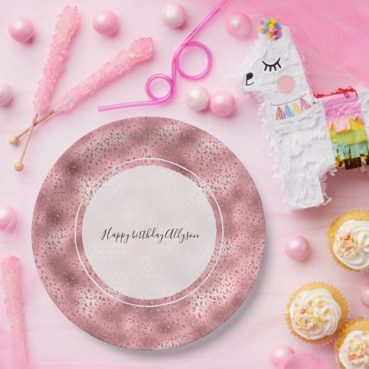 Pink Glitzy Cheetah Print Pappteller (Party)