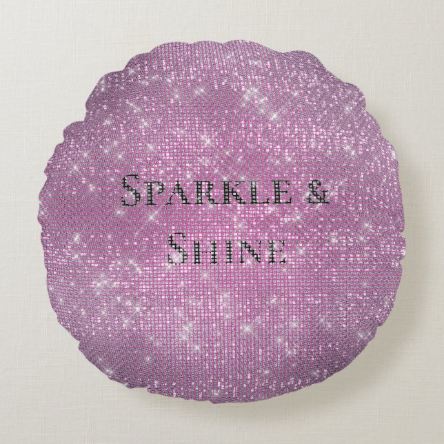 Pink Glitzy Chic Glam Sparkle Rundes Kissen (Vorderseite)