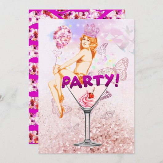 Pink Glitzy Glamour Brautparty Party Einladung (Vorne/Hinten)