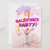 Pink Glitzy Glamour Galentine's Day Party Karte (Vorderseite)