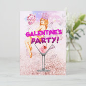 Pink Glitzy Glamour Galentine's Day Party Karte (Stehend Vorderseite)