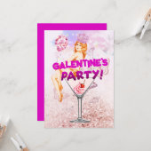 Pink Glitzy Glamour Galentine's Day Party Karte (Vorderseite/Rückseite Beispiel)
