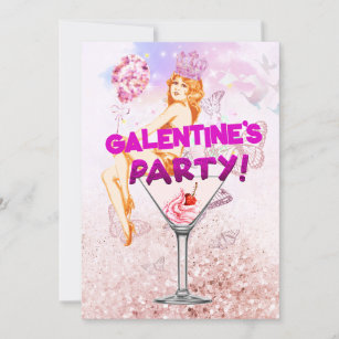 Pink Glitzy Glamour Galentine's Day Party Karte
