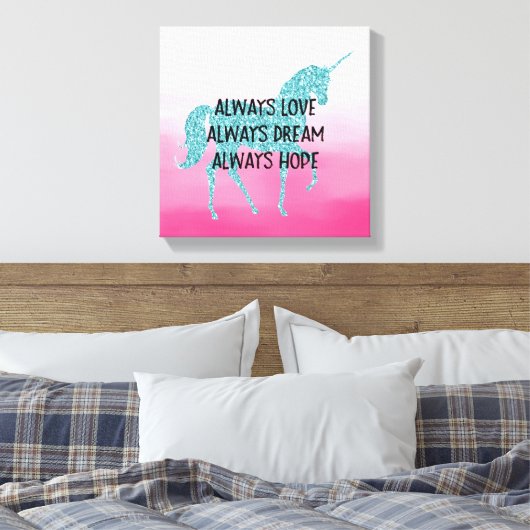 Pink Glitzy Glitzer Aqua Unicorn Leinwanddruck (Insitu (Schlafzimmer))