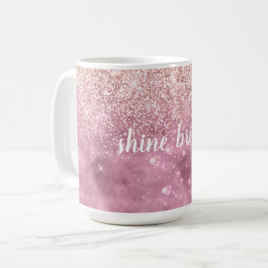 Pink Glitzy Glitzer Hearts Kaffeetasse (Vorderseite Links)