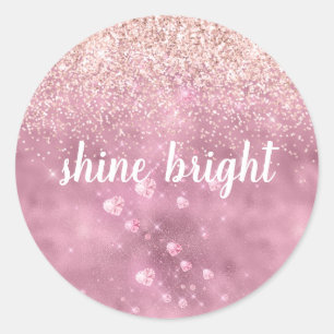 Pink Glitzy Glitzer Hearts Runder Aufkleber