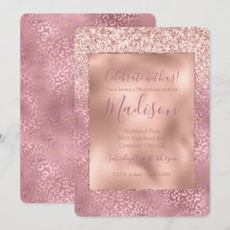 Pink Glitzy Glitzer Leopard Print Einladung