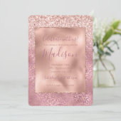 Pink Glitzy Glitzer Leopard Print Einladung (Stehend Vorderseite)