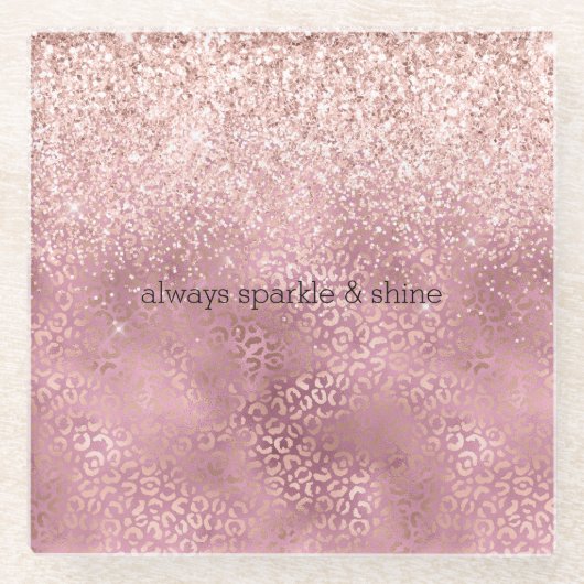 Pink Glitzy Glitzer Leopard Print Glasuntersetzer (Vorderseite)
