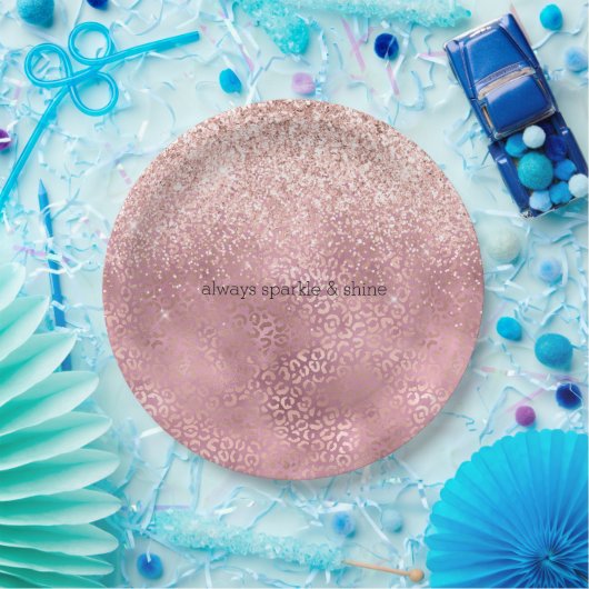 Pink Glitzy Glitzer Leopard Print Pappteller (Party)