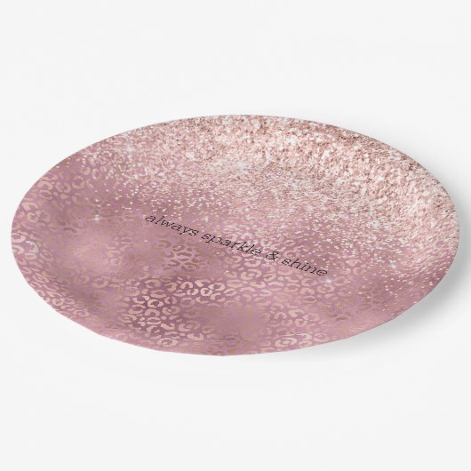 Pink Glitzy Glitzer Leopard Print Pappteller (Schrägansicht)