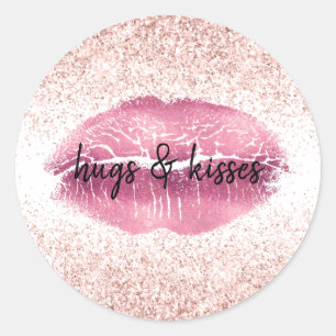 Pink Glitzy Glitzer Lips Runder Aufkleber