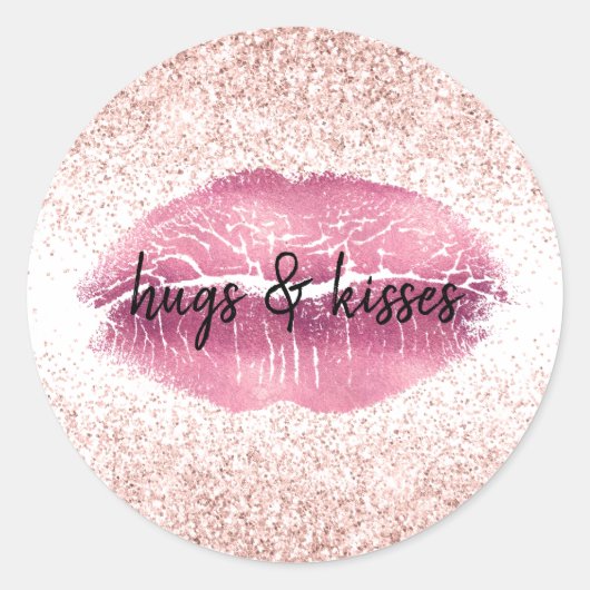 Pink Glitzy Glitzer Lips Runder Aufkleber (Vorderseite)