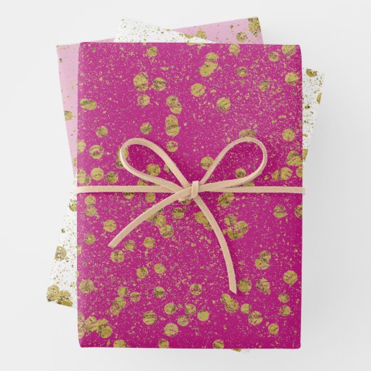 Pink Glitzy Gold Sparkle Confetti Dots Geschenkpapier Set (Beispiel)