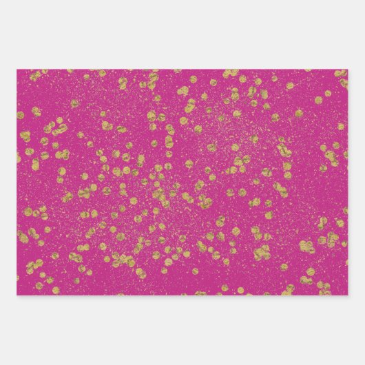 Pink Glitzy Gold Sparkle Confetti Dots Geschenkpapier Set (Vorderseite)