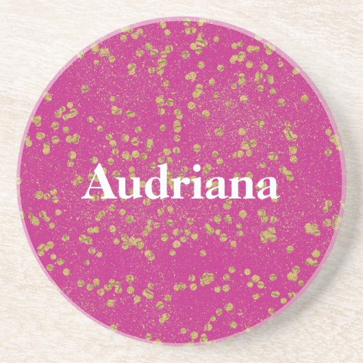 Pink Glitzy Gold Sparkle Confetti Dots Getränkeuntersetzer (Vorne)