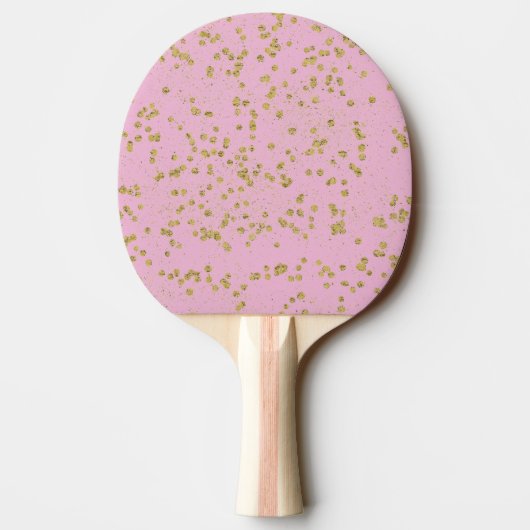 Pink Glitzy Gold Sparkle Confetti Dots Tischtennis Schläger (Rückseite)