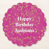 Pink Glitzy Gold Sparkle Confetti Dots Untersetzer (Vorderseite)