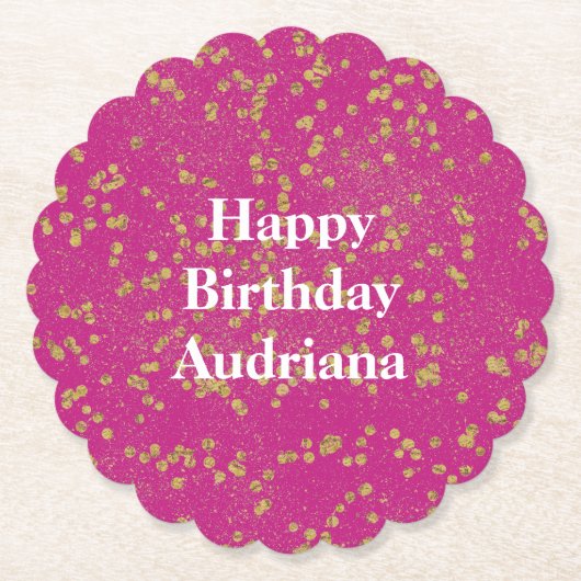 Pink Glitzy Gold Sparkle Confetti Dots Untersetzer (Vorderseite)