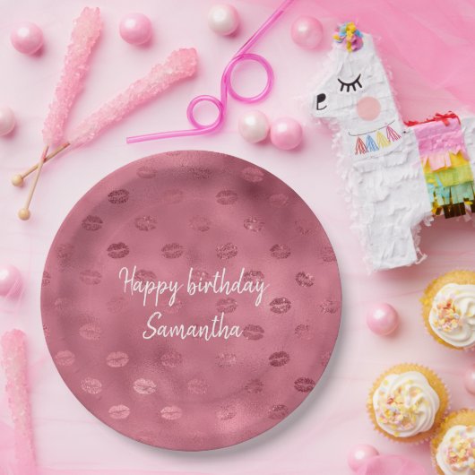 Pink Glitzy Lips Pappteller (Party)