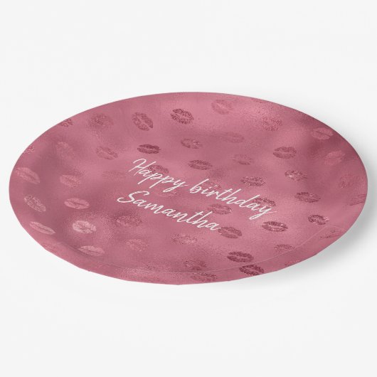 Pink Glitzy Lips Pappteller (Schrägansicht)