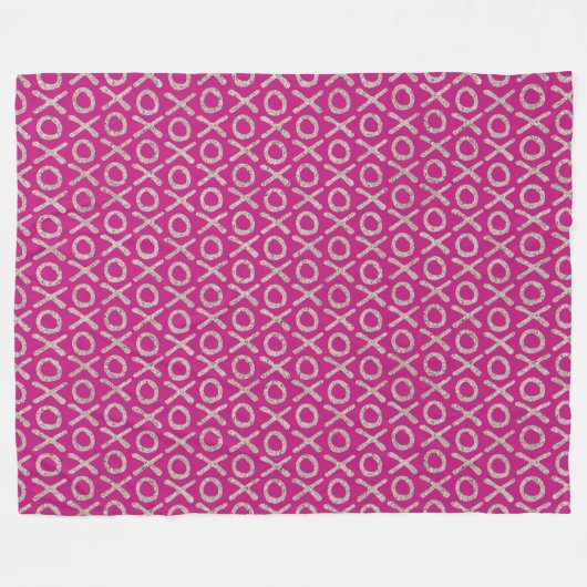 Pink Glitzy Silver XOXO Geburtstag Fleecedecke (Vorderseite (Horizontal))