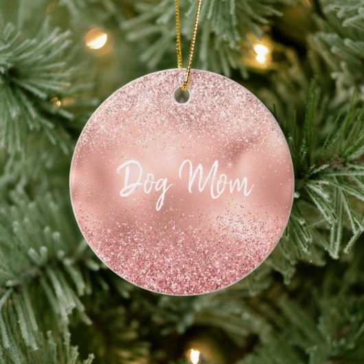 Pink Glitzy Sparkle Glitzer Dog Mama Keramik Ornament (Baum)