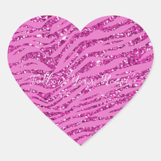 Pink Glitzy Sparkle Glitzer Zebra Print Herz-Aufkleber (Vorderseite)