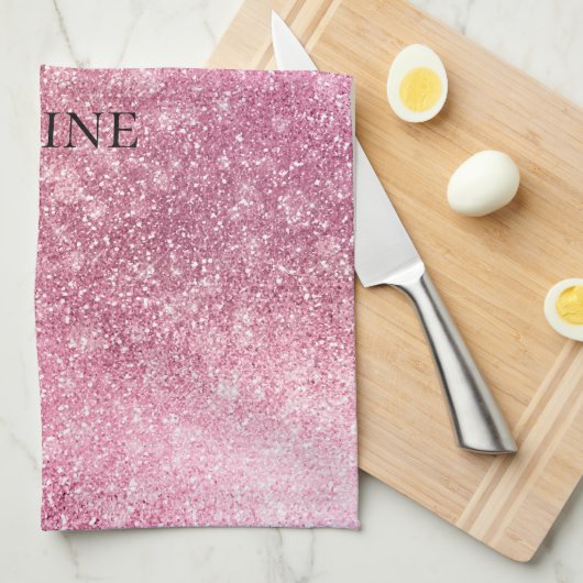 Pink Glitzy Sparkle Personalisiert Geschirrtuch (Viertel Falte)