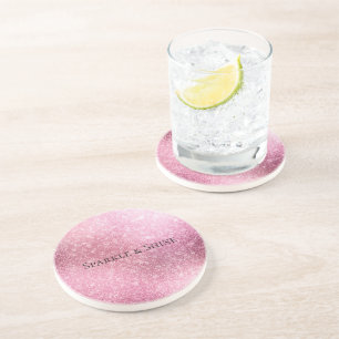 Pink Glitzy Sparkle Personalisiert Getränkeuntersetzer