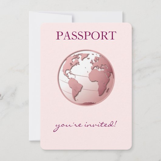 Pink Globe Passport Travel Baby Shower Dankeskarte (Vorderseite)