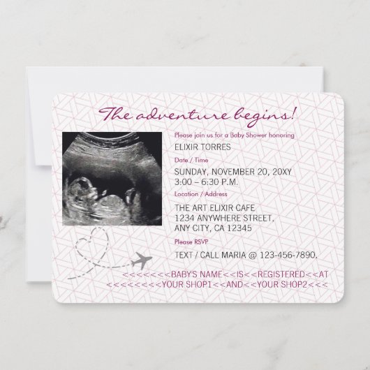 Pink Globe Passport Travel Baby Shower Einladung (Rückseite)