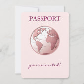 Pink Globe Passport Travel Baby Shower Einladung (Vorderseite)