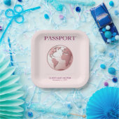 Pink Globe Passport Travel Baby Shower Pappteller (Party)