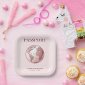 Pink Globe Passport Travel Baby Shower Pappteller (Party)