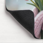 Pink Gloves Holding Tulip Bunch Mousepad (Ecke)